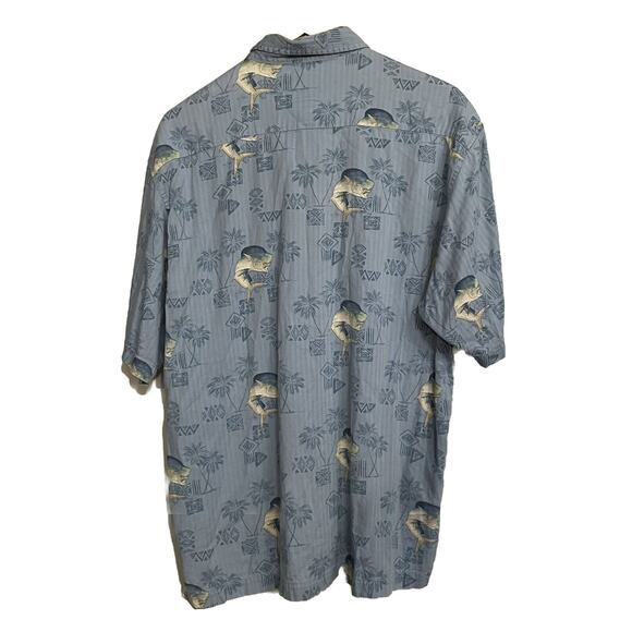 Guy Harvey AFTCO Shirt Mahi Tapa Hawaiian Fish Print Button Up Woven Camp Sz L - Picture 2 of 7
